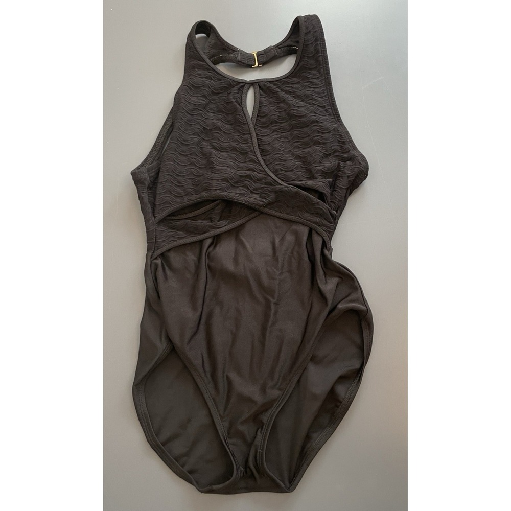 Vtg Oscar de la Renta Swimsuit Women Size 8 Black One Piece Crossover Open Back